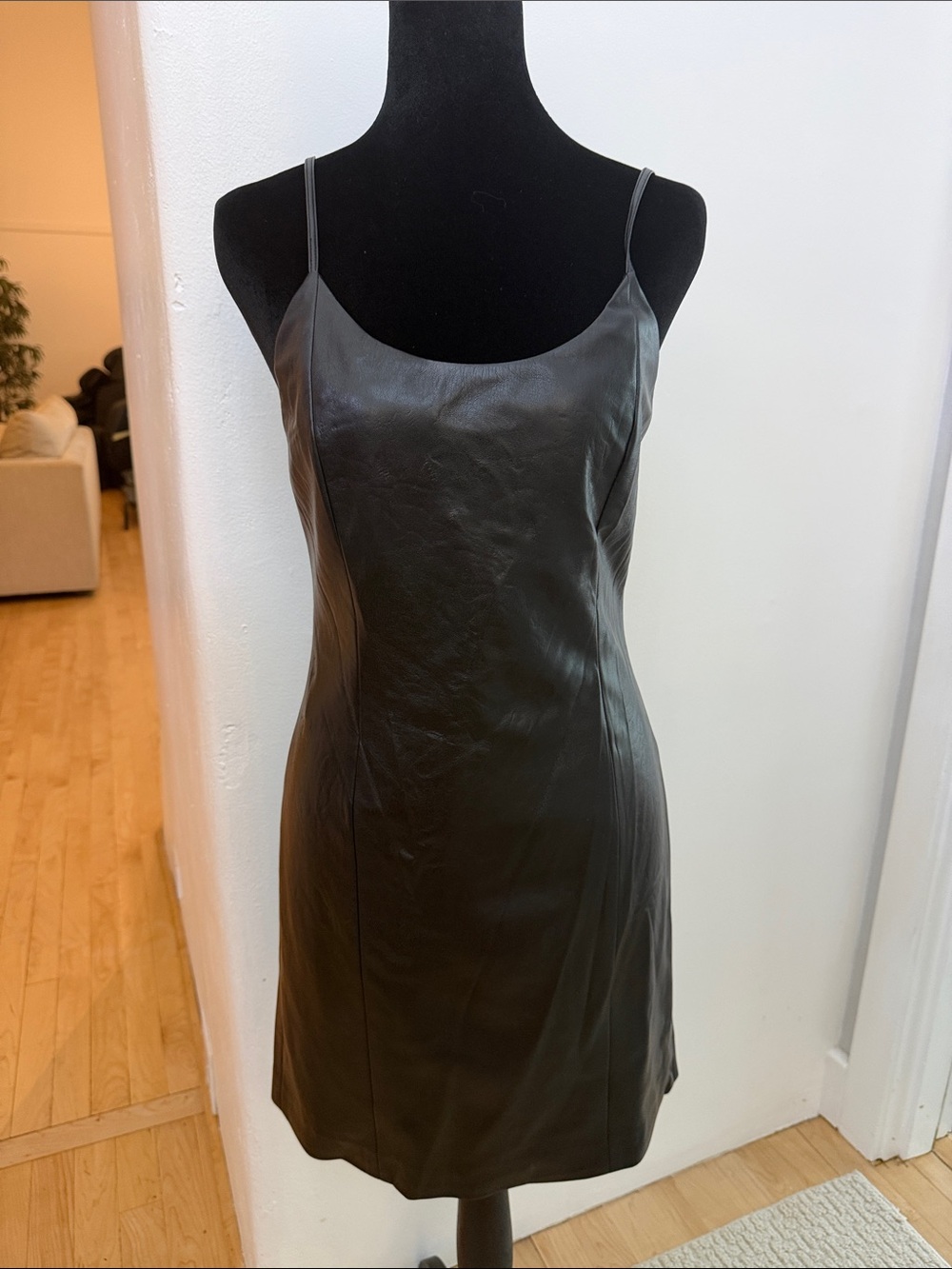 Alice + Olivia Black Leather Slip Mini Dress